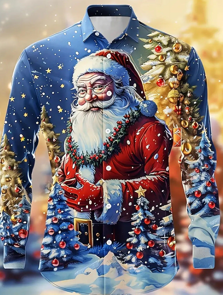 Santa Claus Holiday Shirt, Digital 3D Printed Long-Sleeve Shirt