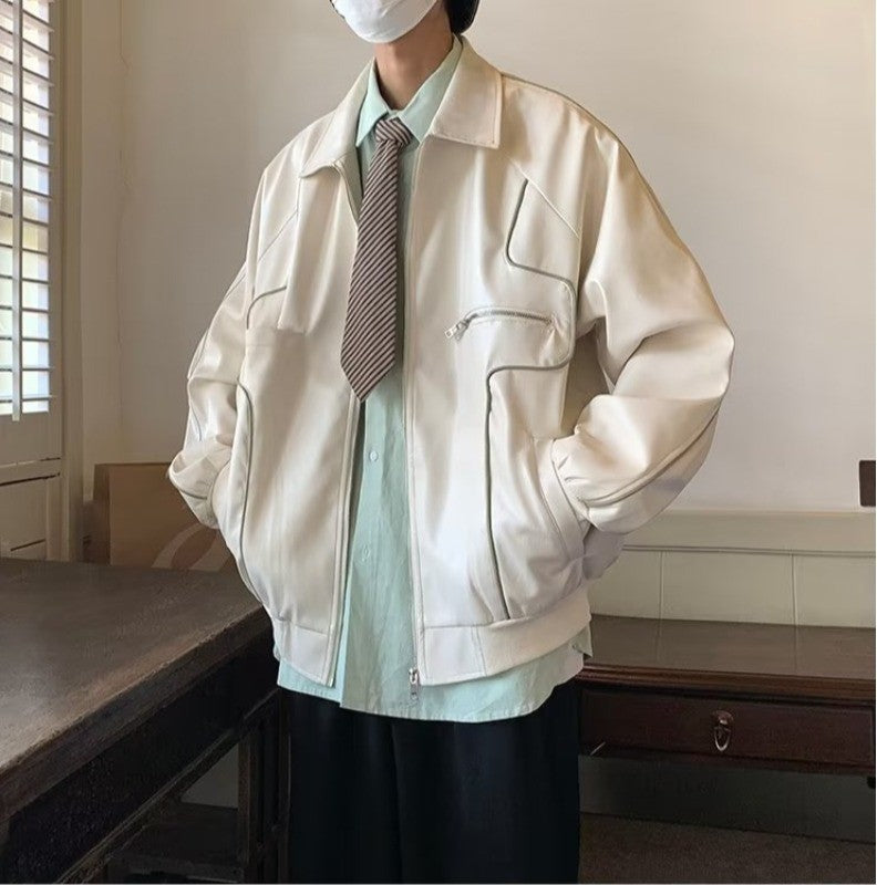 Men's Temperament Zipper Fashion Lapel Leather Coat