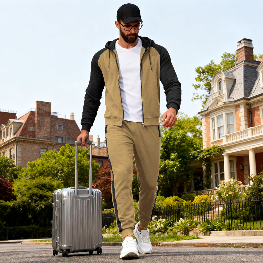 Color-block Raglan-sleeve Hooded Sweatshirt Men's Casual Sportswear