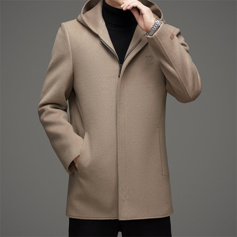 Hooded Reversible Woolen Coat Men's Winter Thickened