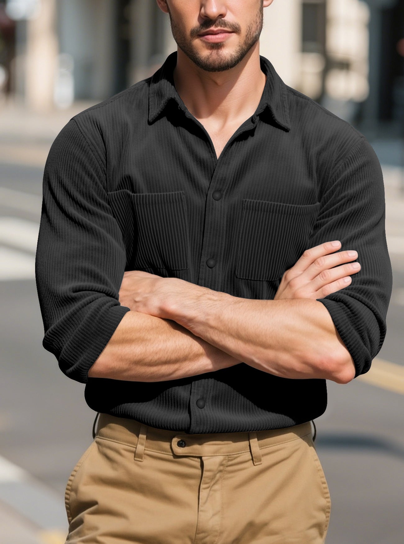 Fashion Long Sleeve Shirt Casual Lapel Corduroy Jacket Slim Fit Jacket