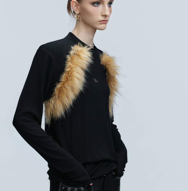 Retro Turtleneck Furry Design Slim Bottoming Shirt