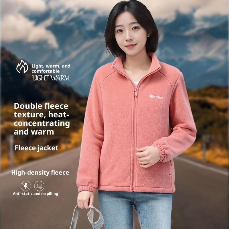 Fleece-lined Polar Fleece Jacket Warm Stand Collar Cardigan