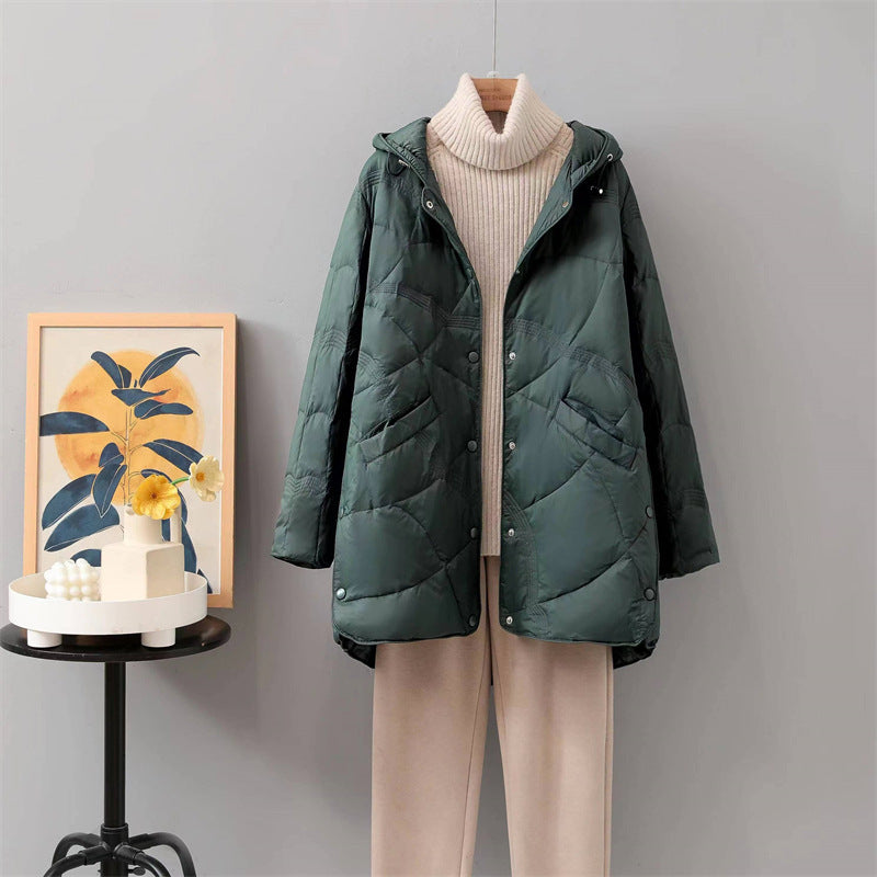 Women's Warm Single-breasted White Duck Down Jacket