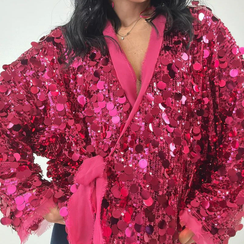 Fashionable Beaded Patchwork Solid Color Jacket For Women