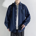 New Hong Kong Style Handsome Design Blue Denim Long Sleeve Shirt