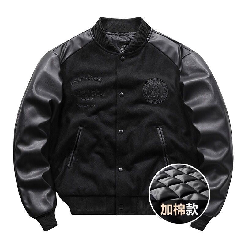 American Retro Woolen Coat Stitching Embroidered Flight Jacket