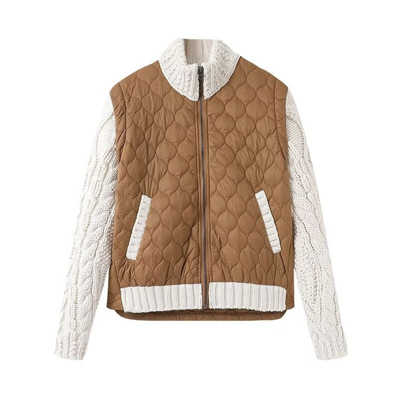 Spring New Women's Nylon Fabric Quilted Cotton Sweater Jacket Coat