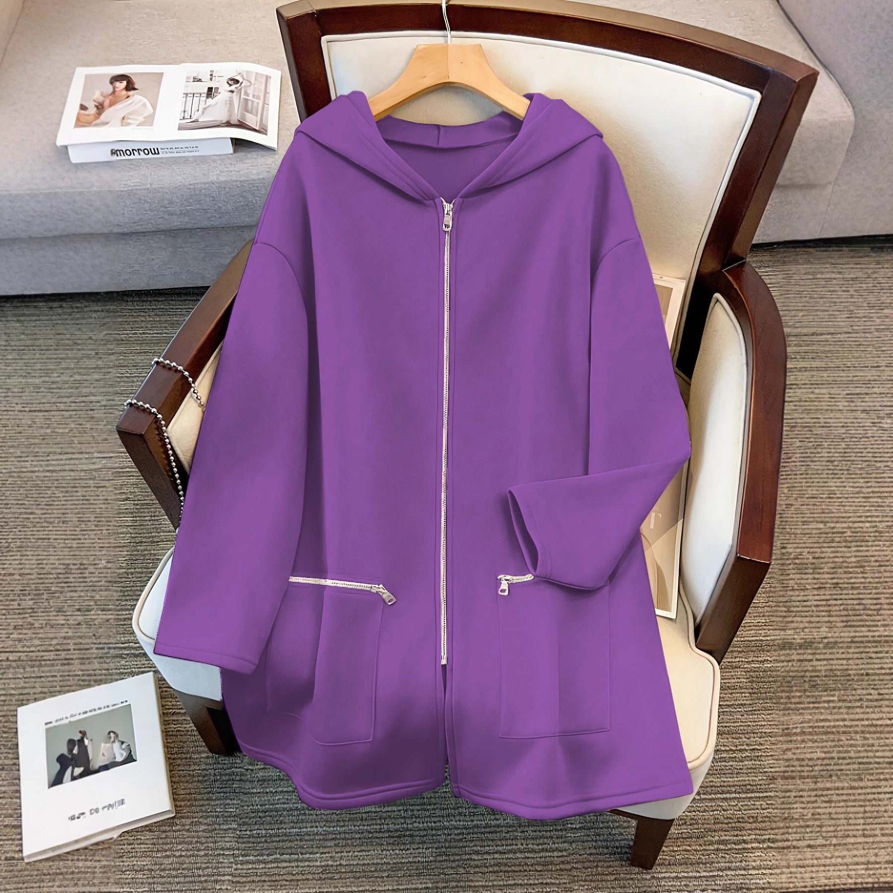 Plus-size Retro-chic Casual Sporty Hoodie For Fallwinter Loose-fitting