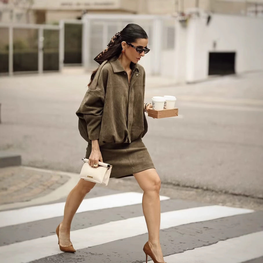 Pilot Jacket Batwing Sleeve Zipper Casual Top