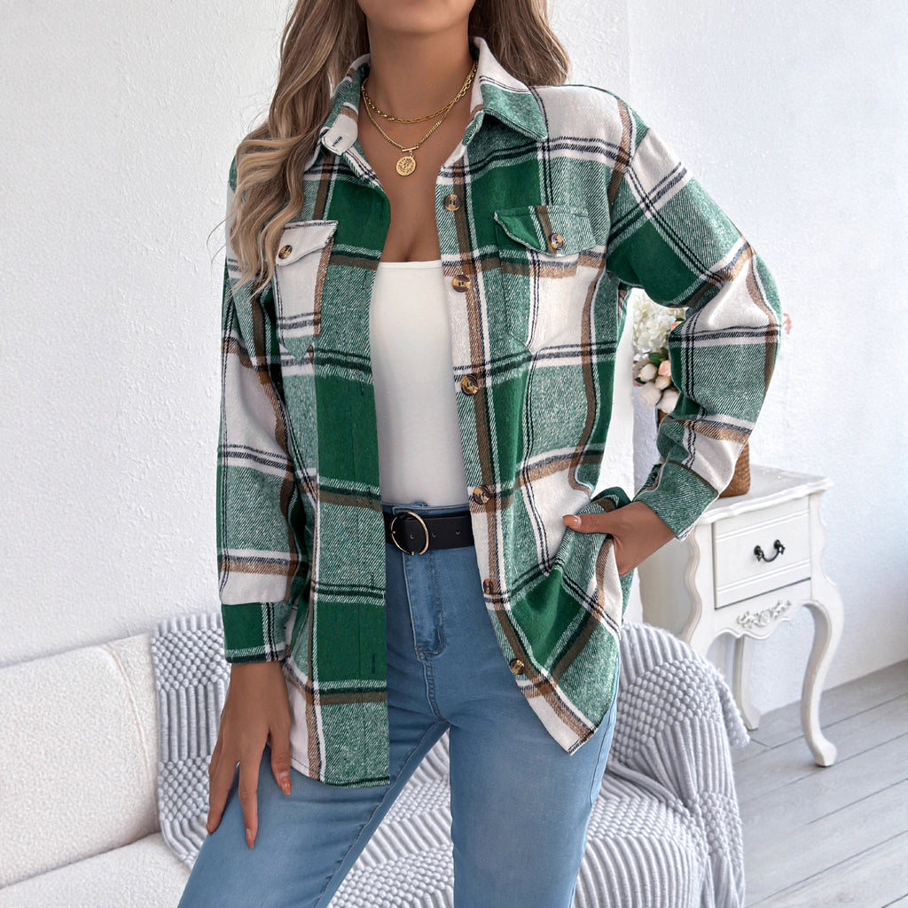 Women's Casual Plaid Woolen Mid-length Coat