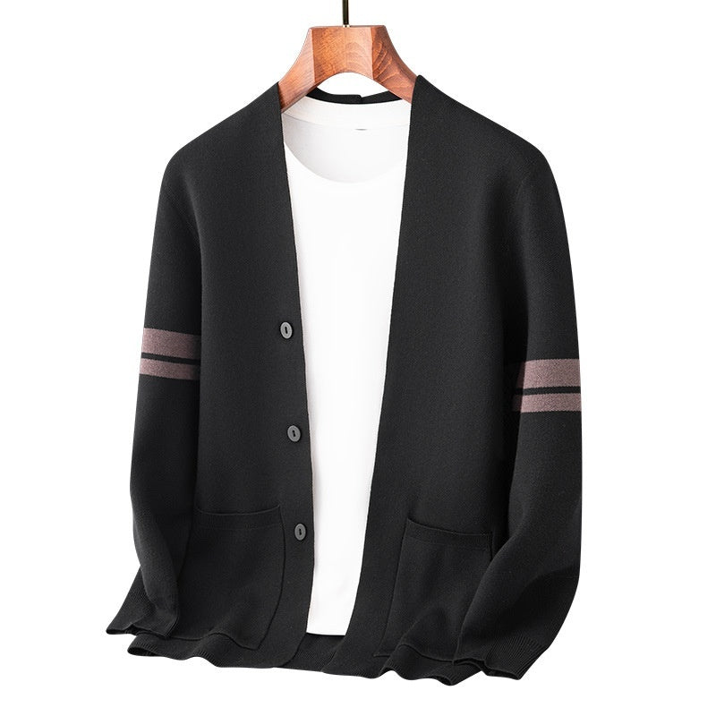 Fall Winter Men Long-sleeved Sweater Coat Thickened Blended Jacquard