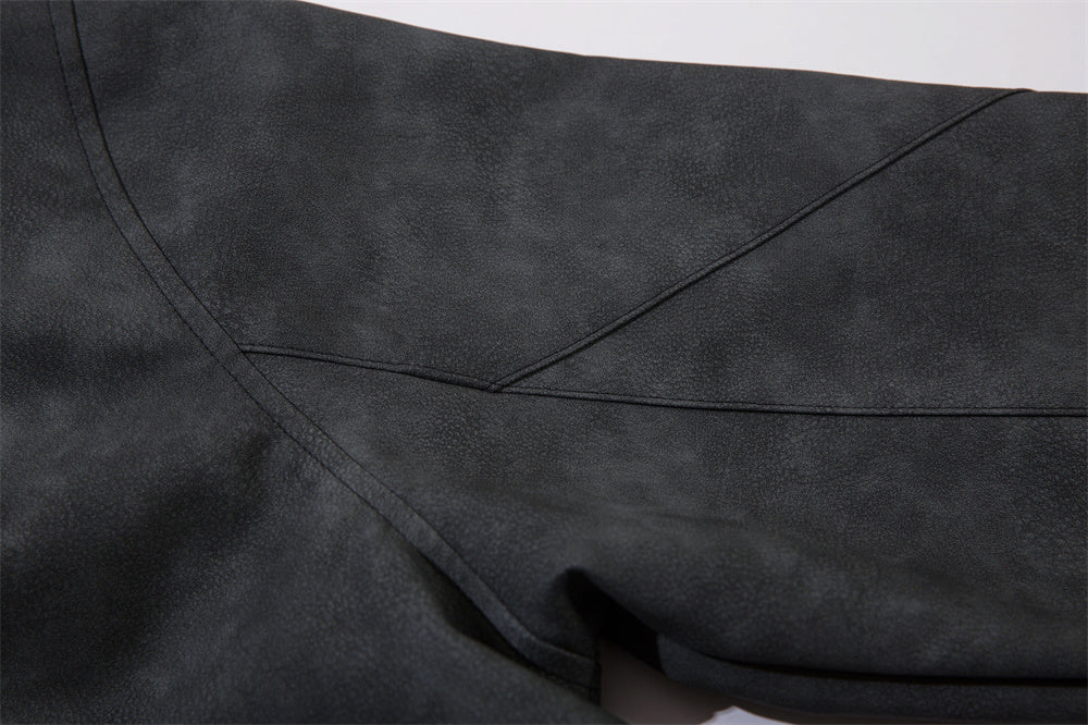 Men's Loose Casual Polo Collar Leather Coat