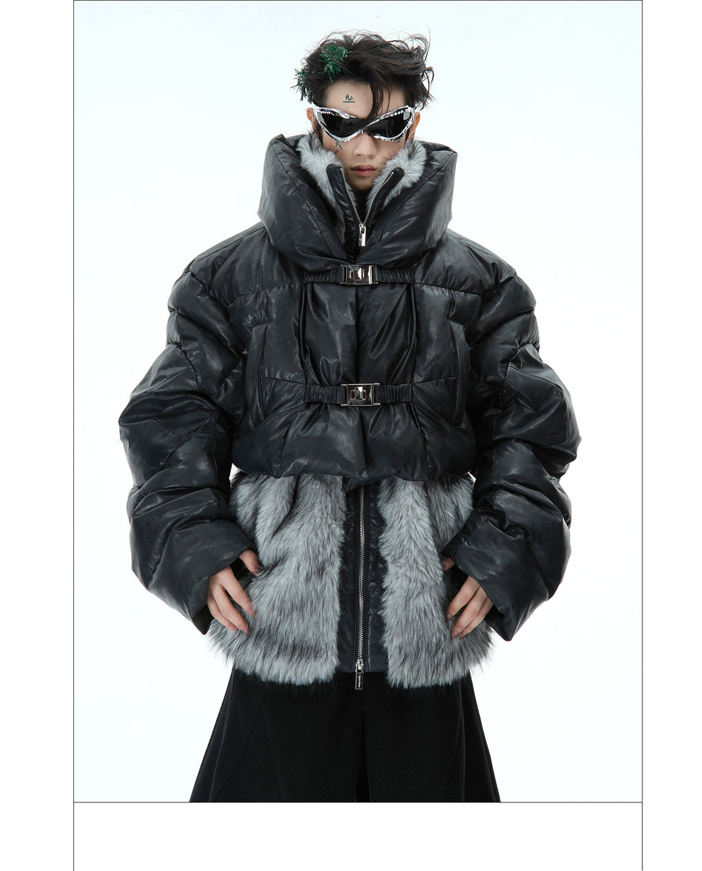 Deconstructing Mountain Carving Fake Two-piece Design Thickened Fur Cotton-padded Clothes