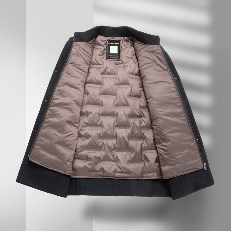 Men's Mid-Long Wool Double-Faced Overcoat With Detachable Down Inner Lining Windbreaker