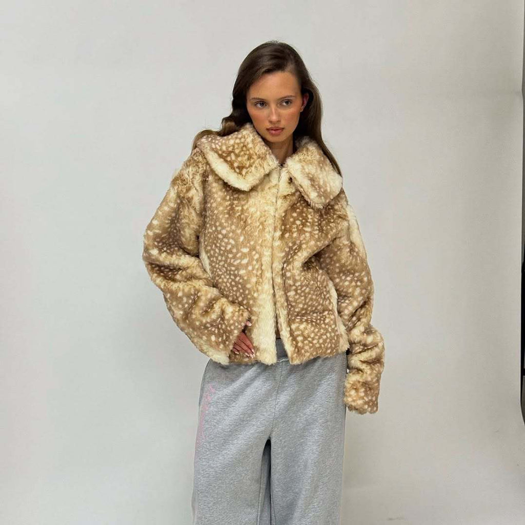Autumn And Winter New All-matching Graceful Socialite Style Lapel Short Warm Long Sleeves Fur Coat For Women