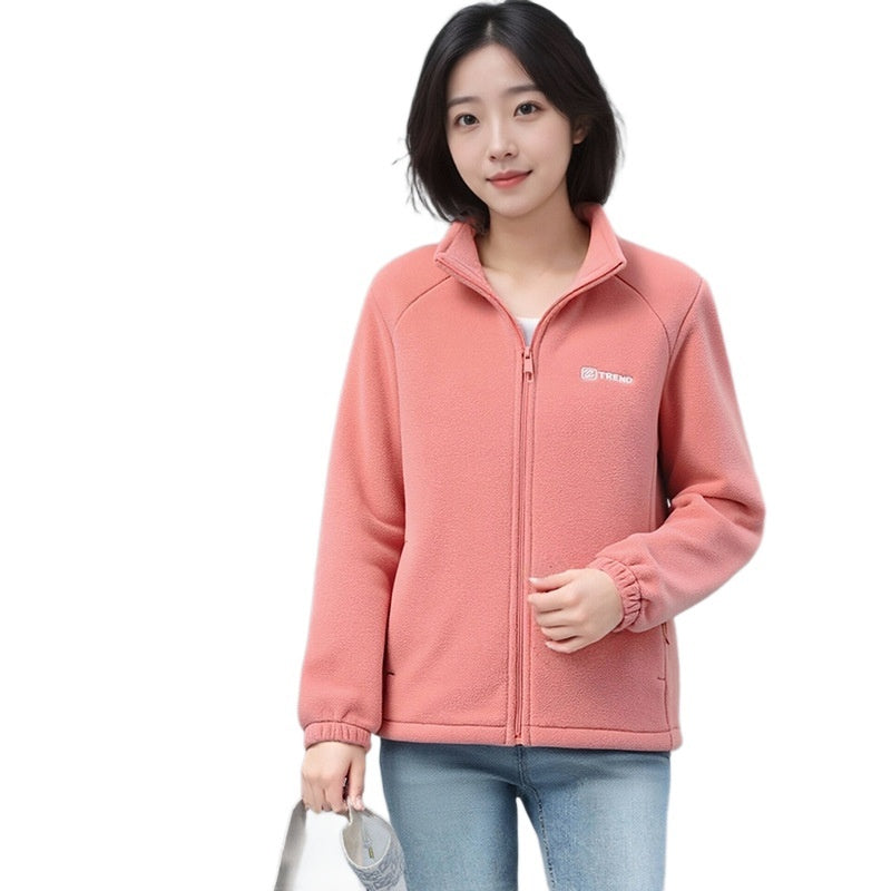 Fleece-lined Polar Fleece Jacket Warm Stand Collar Cardigan