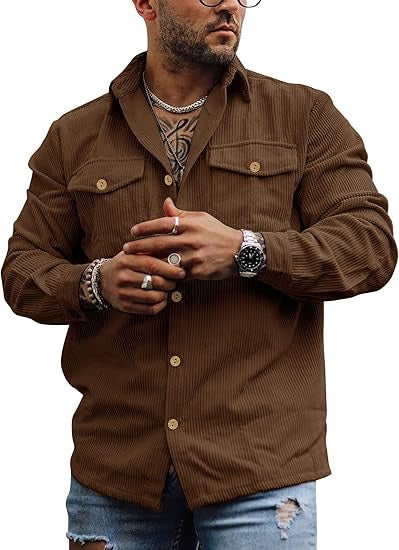 Men's Corduroy Button-Up Jacket Shirt