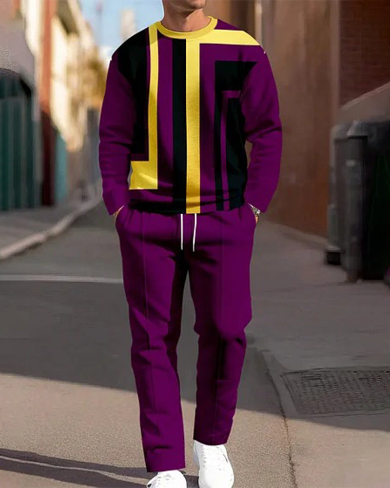 Fashion Men's Casual Sporty Round Neck Sweatshirt And Pants Two-piece Set