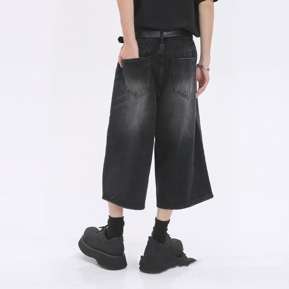 Distressed Straight-leg Denim Middle Pants Men