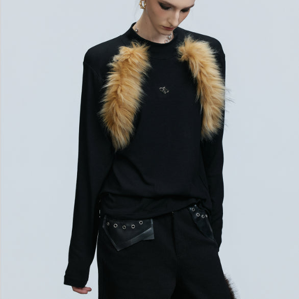 Retro Turtleneck Furry Design Slim Bottoming Shirt