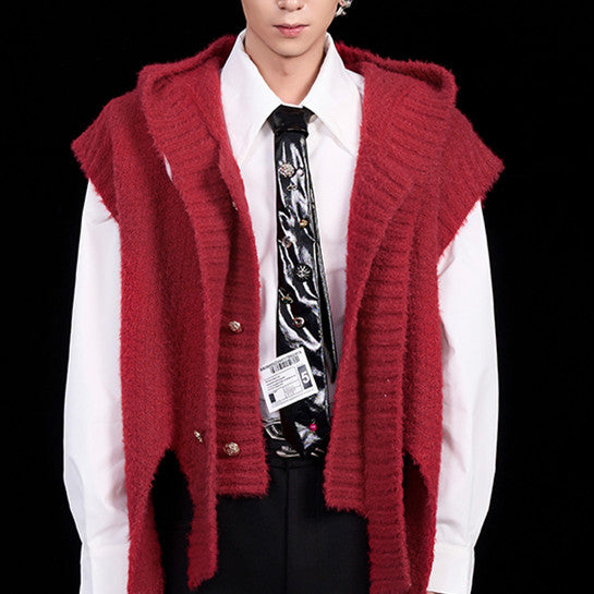 Fake Two Pieces Placket Hooded Sweater Coat