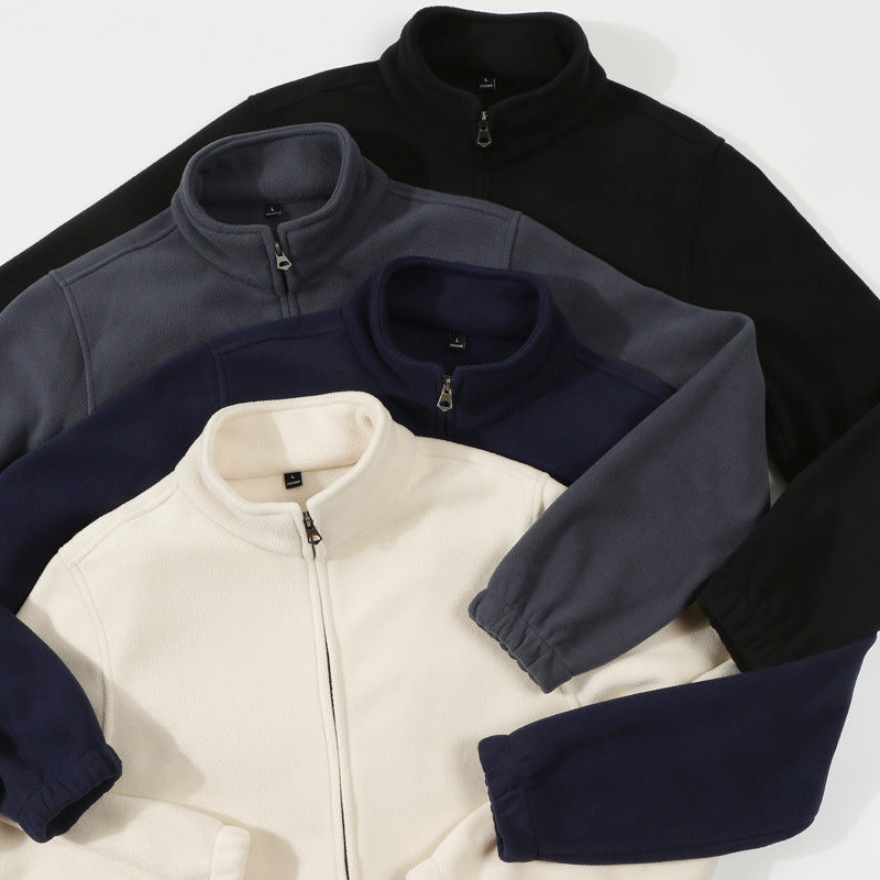 Autumn And Winter Double-sided Fleece Stand-up Collar Zipper Sweatshirt For Men