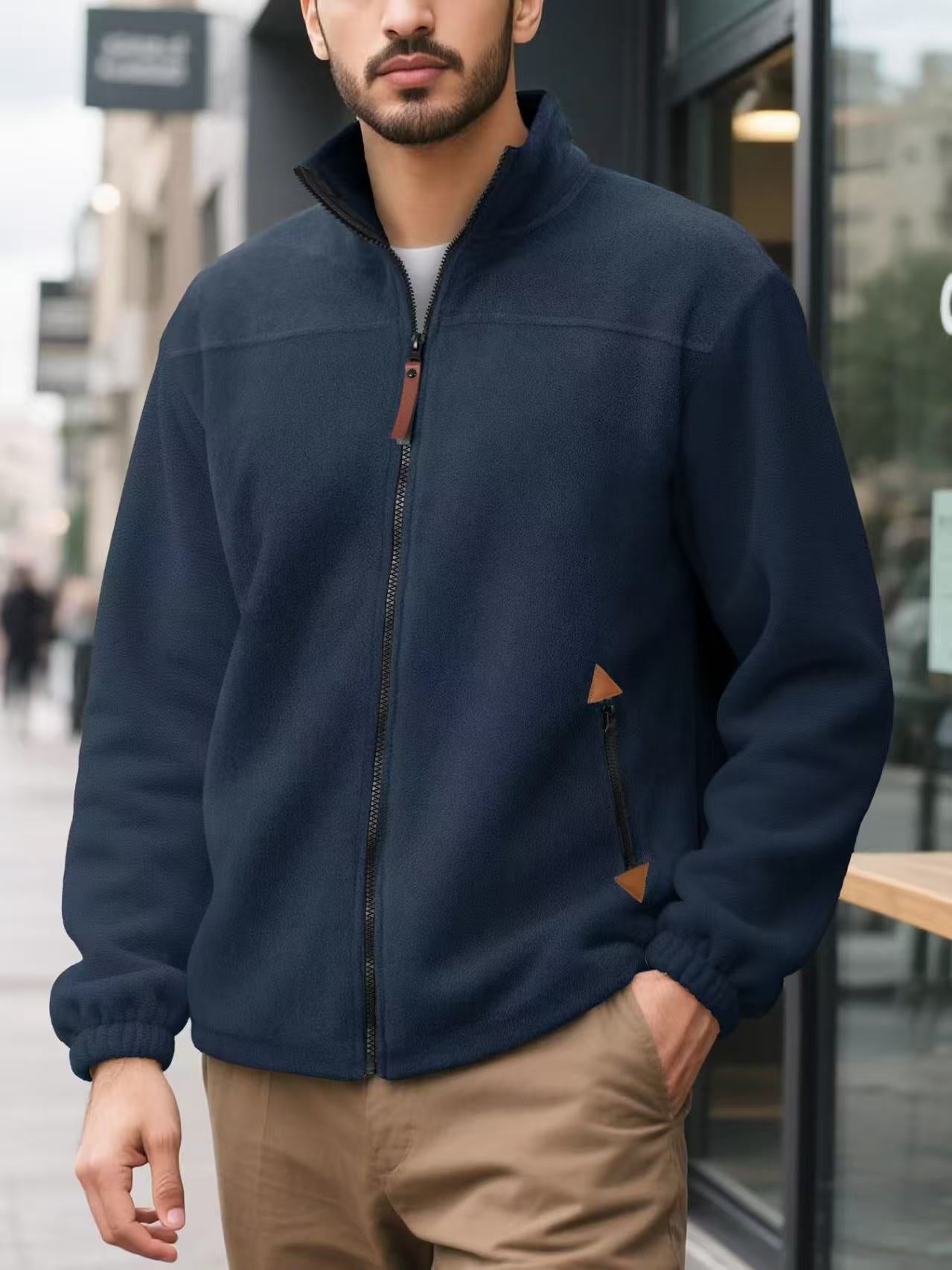 Men's Fleece-Lined Thermal Zip-Up Sports Hoodie