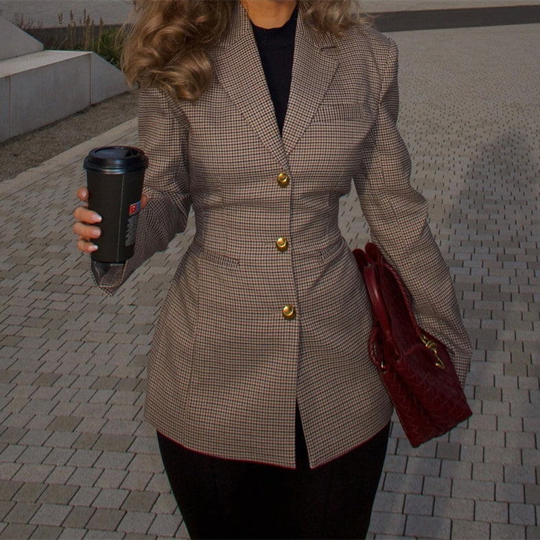 New Women's Slim-fit Suit Plaid Jacket