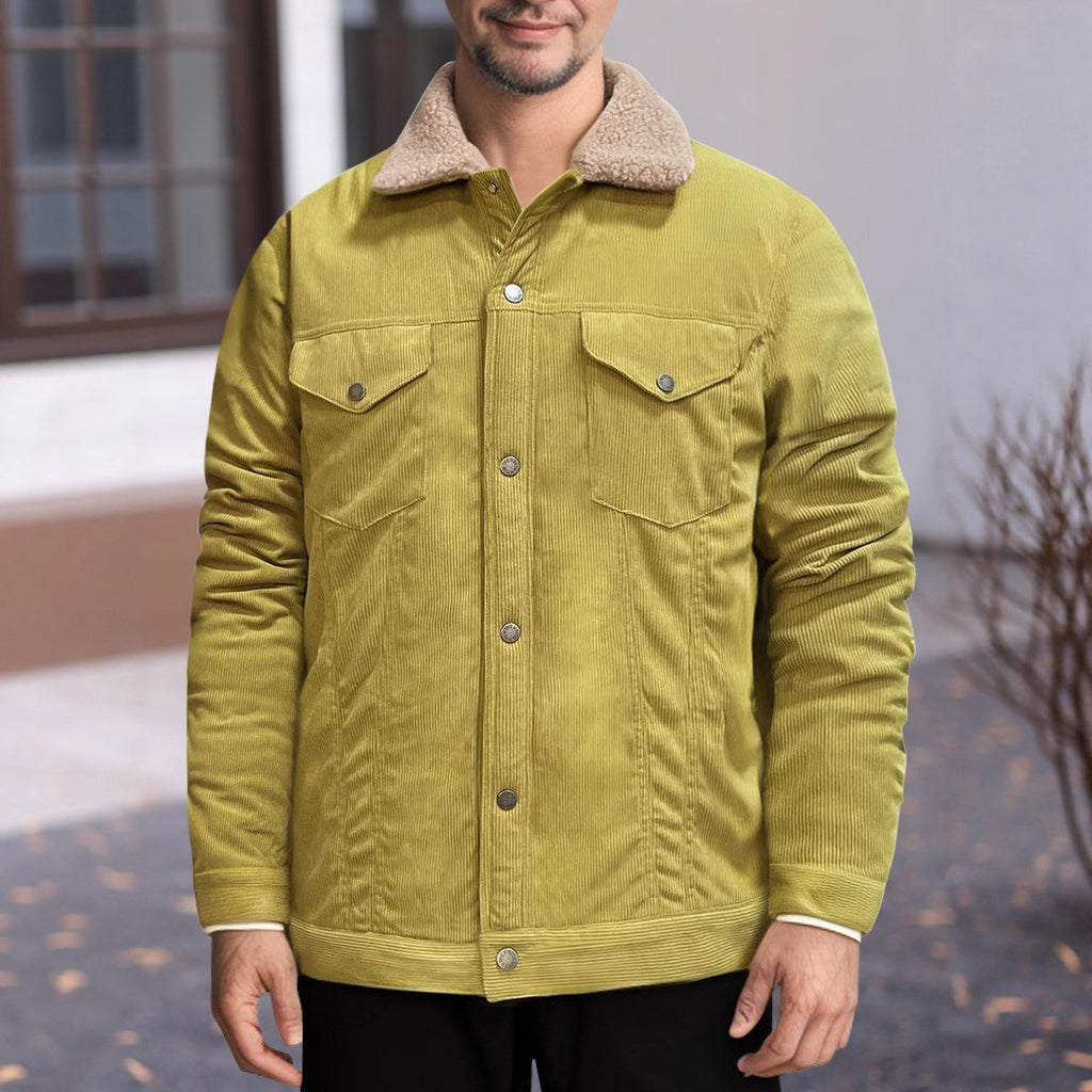 Men's Long Sleeve Lapel Corduroy Fleece-lined Jacket