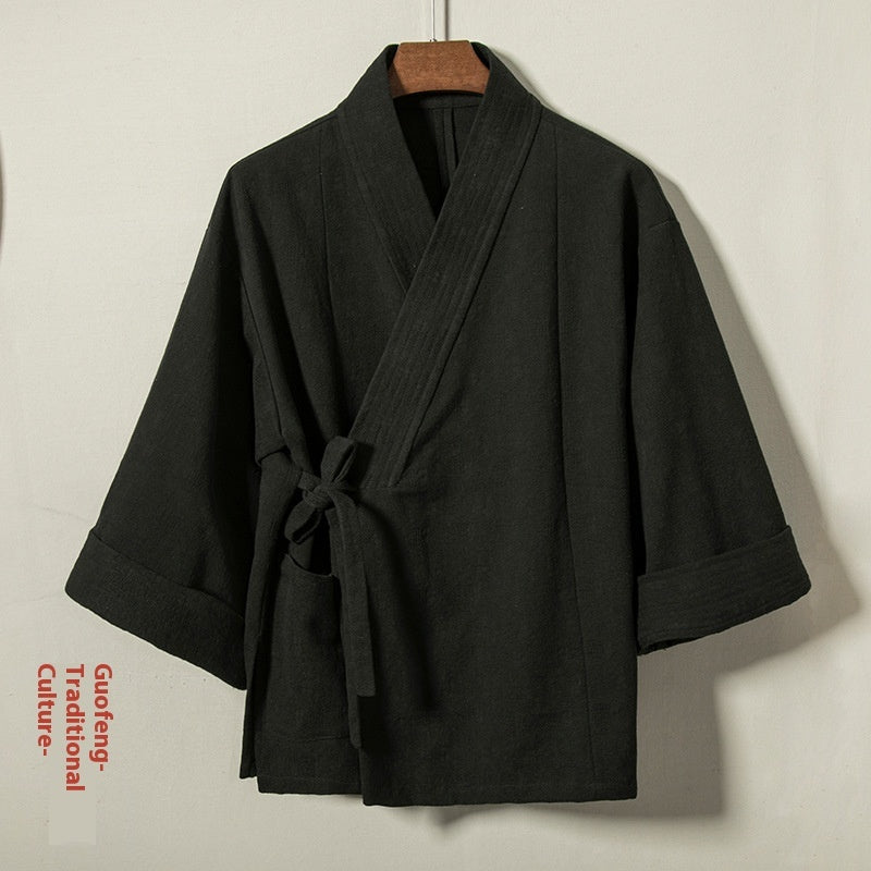 Chinese Style Men's Clothing Loose Thick Cotton And Linen Robe
