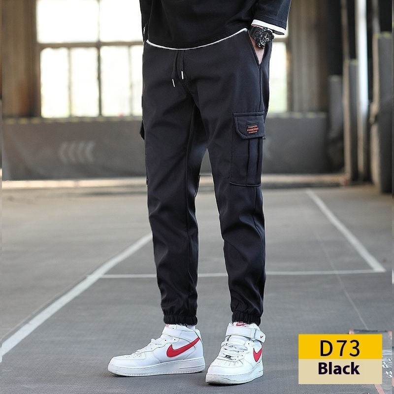 Men's Loose All-match Multi-pocket Wear-resistant Solid Color Ankle Banded Working Pants