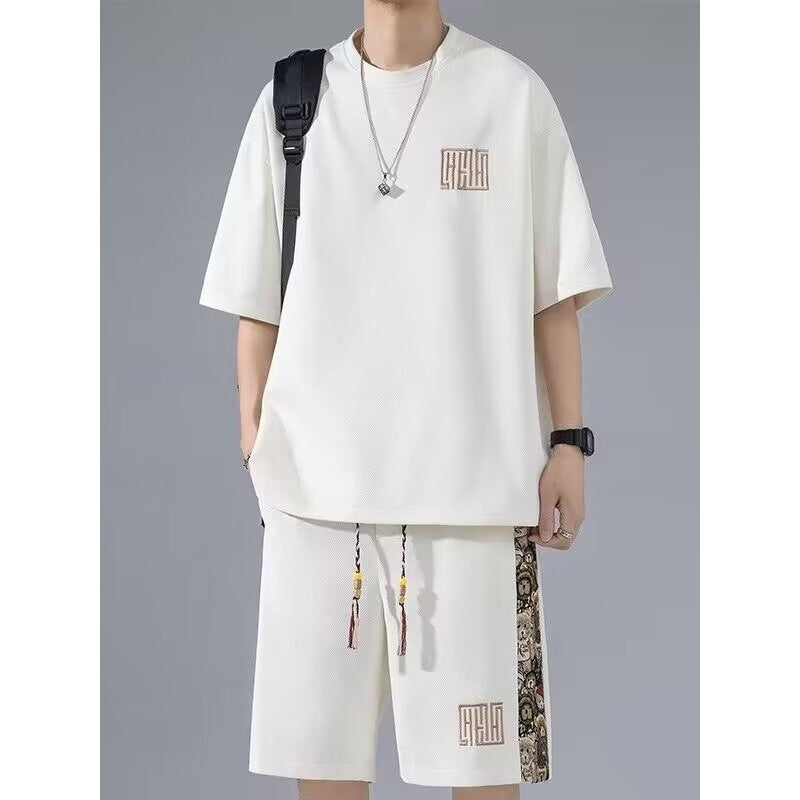 Waffle Embroidery Summer Loose All-match Short Sleeve Two-piece Set