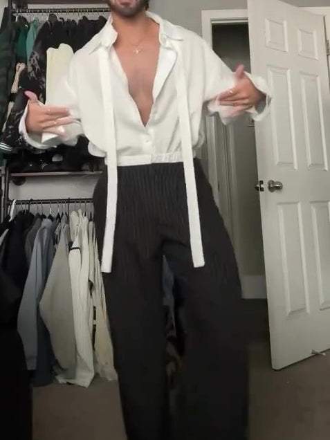 White Oversized Tie-Front Shirt With Relaxed Fit And Open Collar