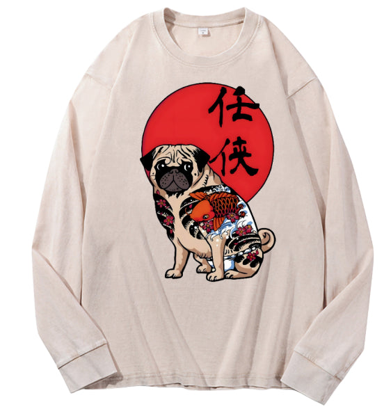 Distressed Drop-shoulder Vintage Washed Loose Casual Crewneck Sweatshirt