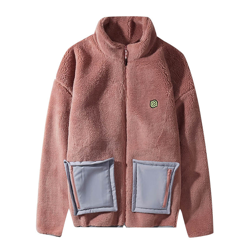 Autumn Winter Assorted Colors Large Pocket Lamb Wool Coat For Men