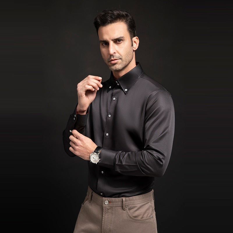 SpringAutumn New Crystal Button Plain Men's High-neck Shirt