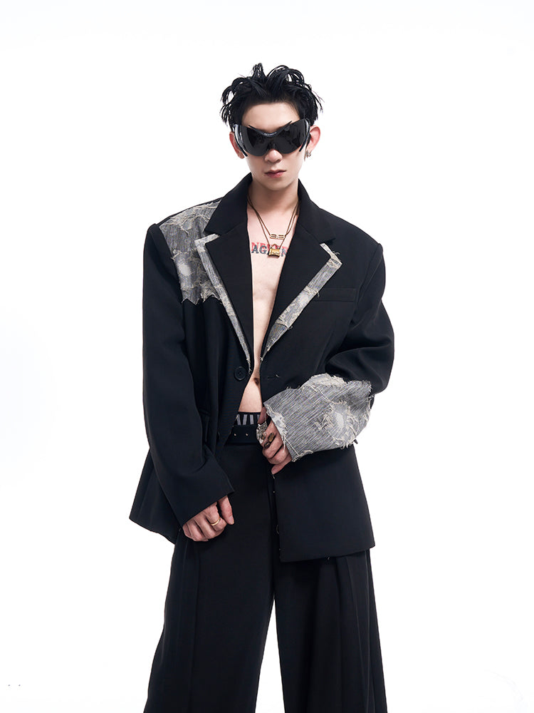 Lace Stitching Suit Jacket For Men