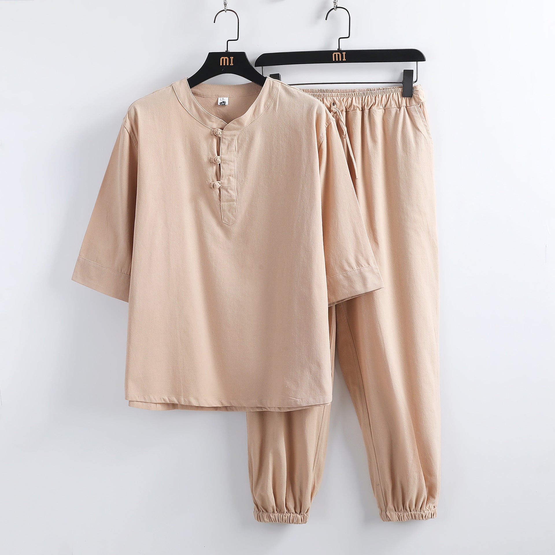 Linen Short Sleeve Suit Buckle Half Sleeve Hanfu Lay Buddhist Clothes