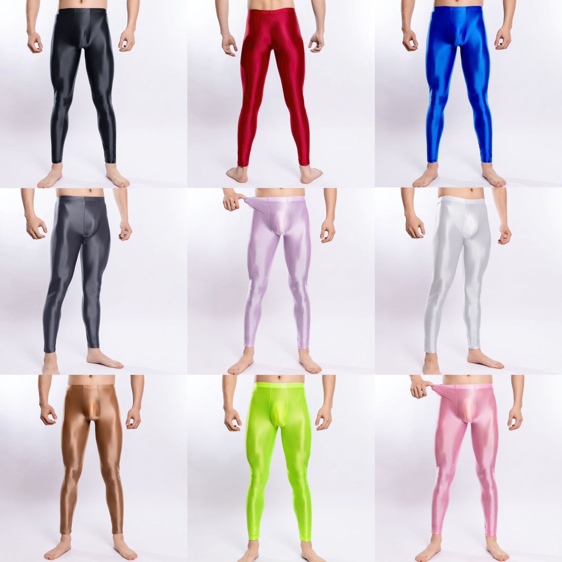 Glossy Silky Bodybuilding Ankle-length Pants