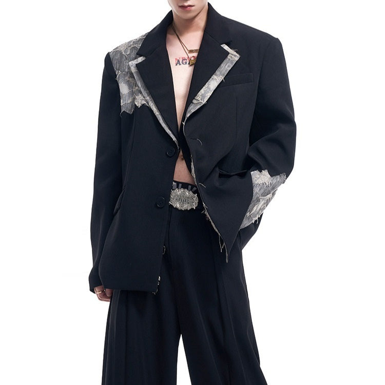 Lace Stitching Suit Jacket For Men