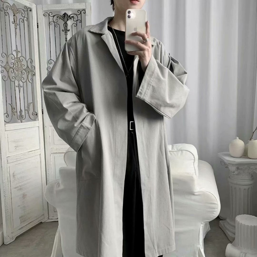 Autumn Thin Overknee Trench Coat Men's Mid-length Waist-tight