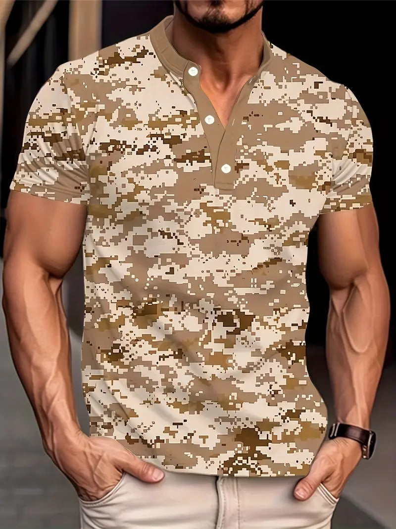 Men's 3D Camouflage-Printed Casual Sports Short-Sleeve Shirt