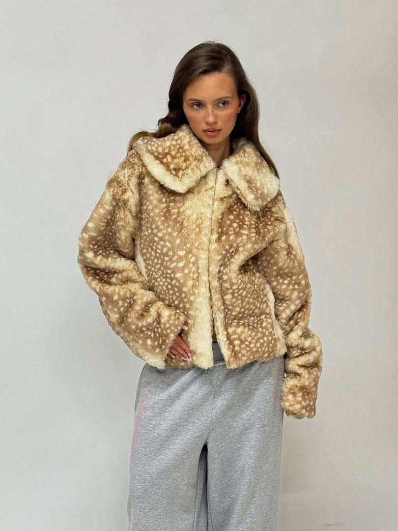 Autumn And Winter New All-matching Graceful Socialite Style Lapel Short Warm Long Sleeves Fur Coat For Women