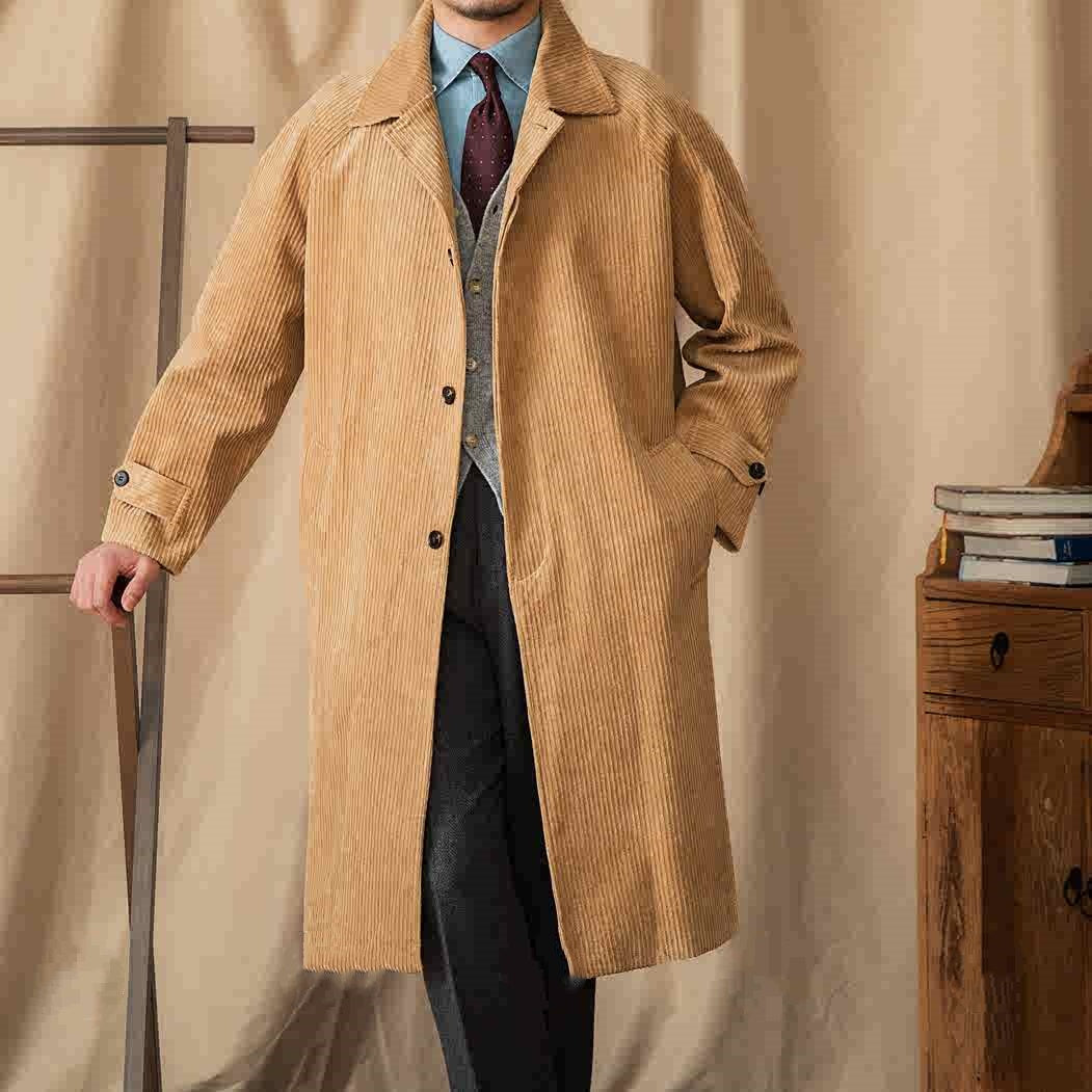 Autumn Corduroy Long-cut Coat Casual Loose Raglan Sleeve Retro