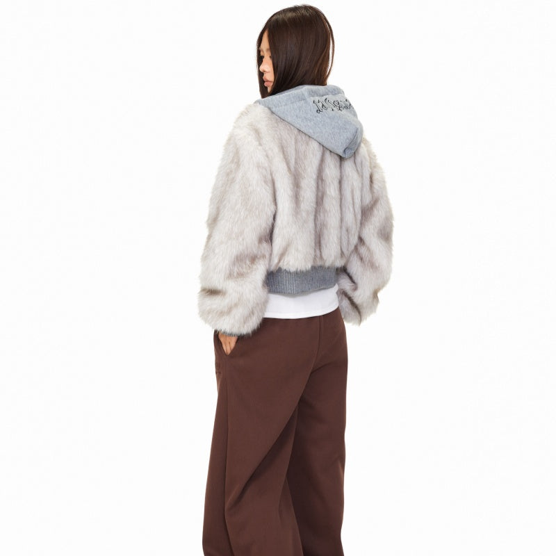 Faux Fur Letter Hooded Thick Cotton Coat For Women Winter