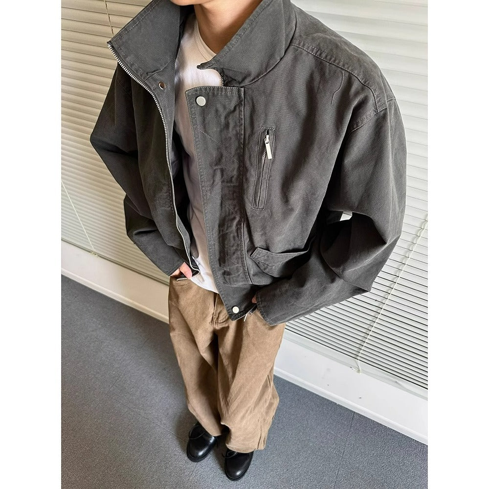 Stand Collar Short Vintage Work Jacket