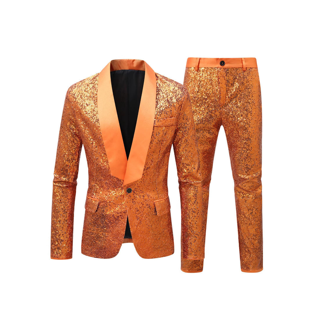 Men's New Foreign Trade Orange Banquet Stage Two-piece Suit
