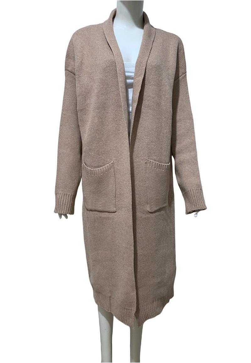 Solid Color Mid-length Sweater Coat For Women