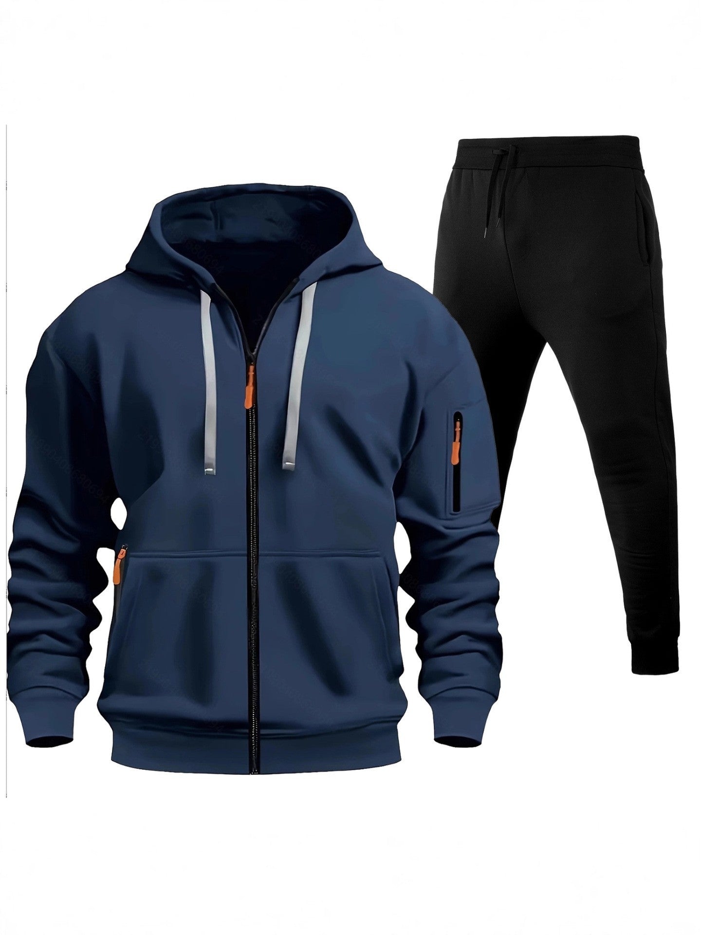 Men's Sports Hoodie Zip-up Multi-pocket Casual Hoodie Set